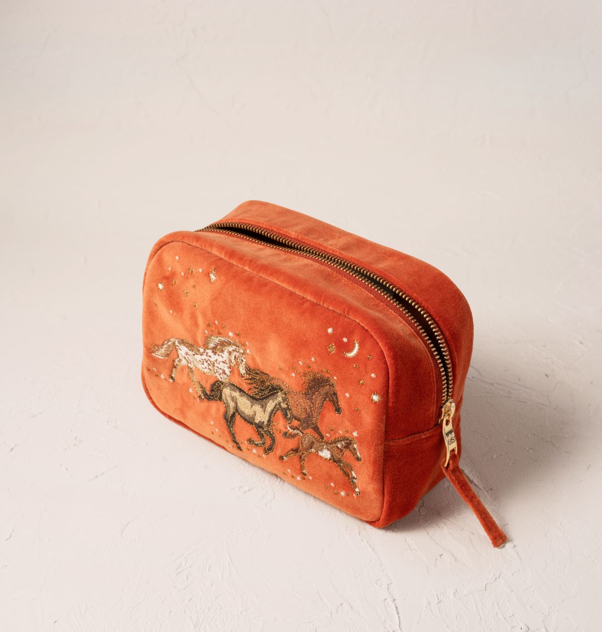 Young Ideas/Henmores - Celestial Wild Horses Terrocotta Velvet Makeup Bag - Terrocotta - OS