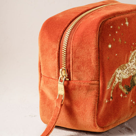 Young Ideas/Henmores - Celestial Wild Horses Terrocotta Velvet Makeup Bag - Terrocotta - OS