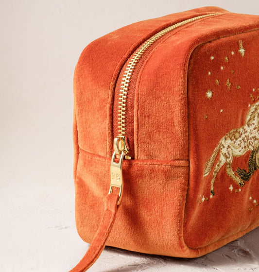 Young Ideas/Henmores - Celestial Wild Horses Terrocotta Velvet Makeup Bag - Terrocotta - OS