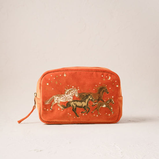 Young Ideas/Henmores - Celestial Wild Horses Terrocotta Velvet Makeup Bag - Terrocotta - OS