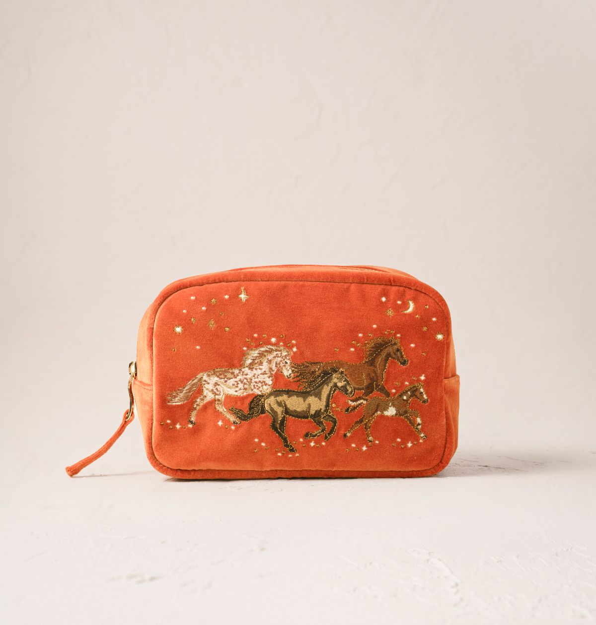 Young Ideas/Henmores - Celestial Wild Horses Terrocotta Velvet Makeup Bag - Terrocotta - OS