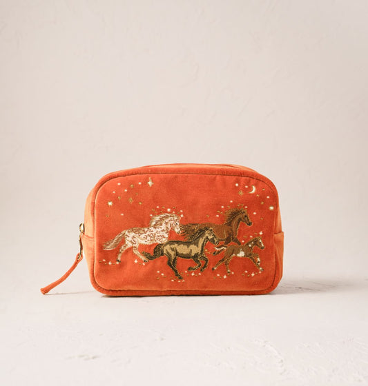 Young Ideas/Henmores - Celestial Wild Horses Terrocotta Velvet Makeup Bag - Terrocotta - OS