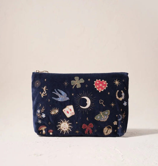 Young Ideas & Henmores -Cosmic Charms Navy Velvet Everyday Pouch -Navy -OS