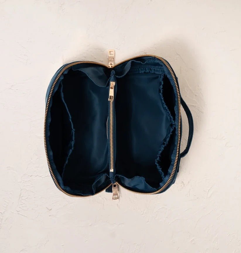 Young Ideas & Henmores -Cosmic Charms Navy Velvet Open Flat Makeup Bag -Navy -OS