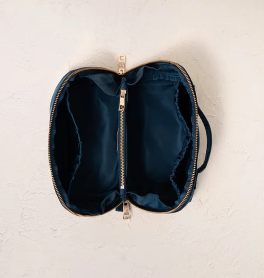 Young Ideas & Henmores -Cosmic Charms Navy Velvet Open Flat Makeup Bag -Navy -OS