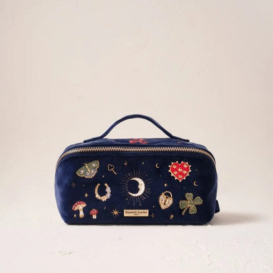 Young Ideas & Henmores -Cosmic Charms Navy Velvet Open Flat Makeup Bag -Navy -OS