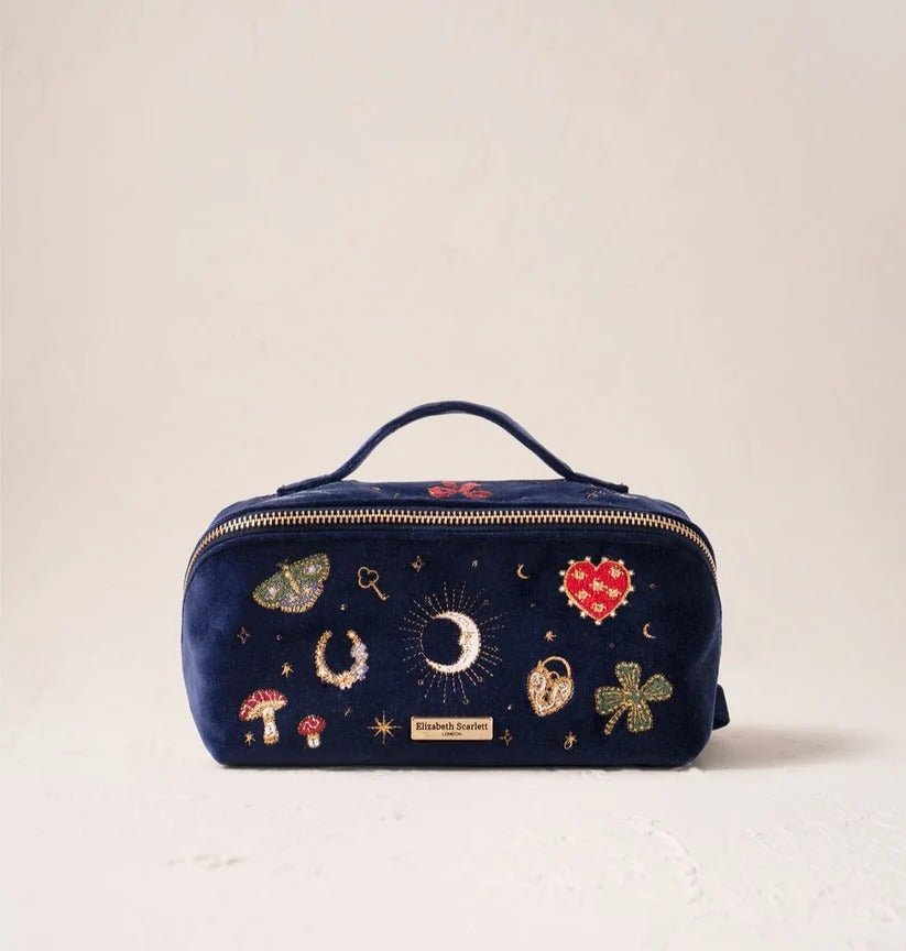 Young Ideas & Henmores -Cosmic Charms Navy Velvet Open Flat Makeup Bag -Navy -OS