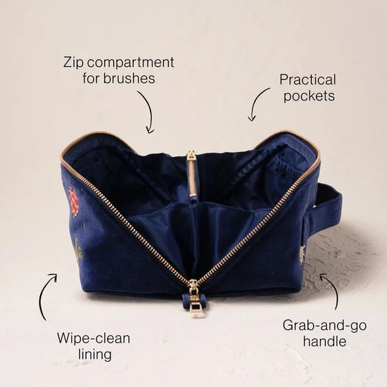 Young Ideas & Henmores -Cosmic Charms Navy Velvet Open Flat Makeup Bag -Navy -OS