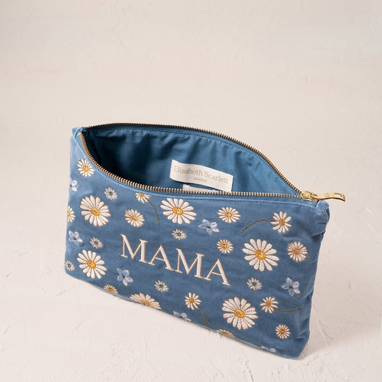 Young Ideas/Henmores - Daisy Dream Mama Dusky Blue Velvet Everyday Pouch - Blue - OS