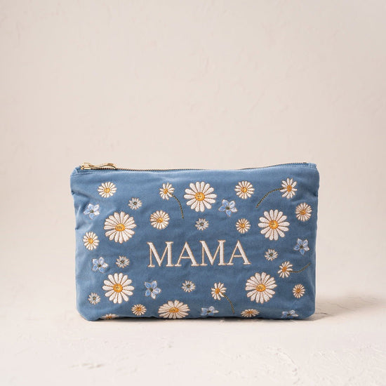 Young Ideas/Henmores - Daisy Dream Mama Dusky Blue Velvet Everyday Pouch - Blue - OS