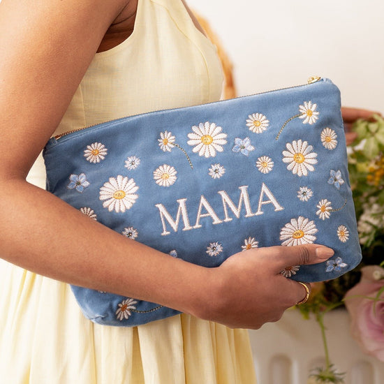 Young Ideas/Henmores - Daisy Dream Mama Dusky Blue Velvet Everyday Pouch - Blue - OS