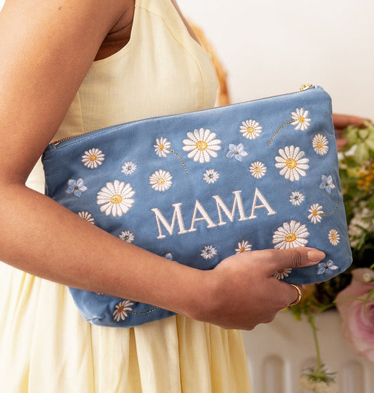 Young Ideas/Henmores - Daisy Dream Mama Dusky Blue Velvet Everyday Pouch - Blue - OS