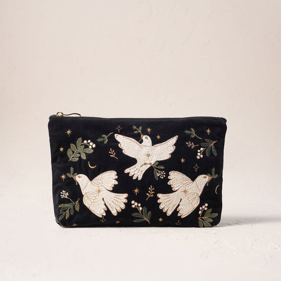Young Ideas/Henmores - Doves of Peace Charcoal Velvet Everyday Pouch - Charcoal - OS