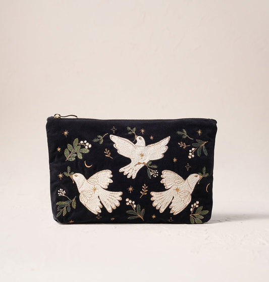 Young Ideas/Henmores - Doves of Peace Charcoal Velvet Everyday Pouch - Charcoal - OS
