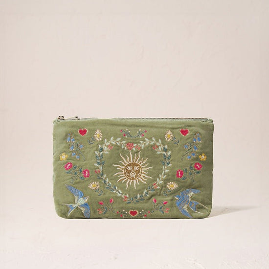 Young Ideas/Henmores - Earth Goddess Olive Velvet Everyday Pouch - Olive - OS