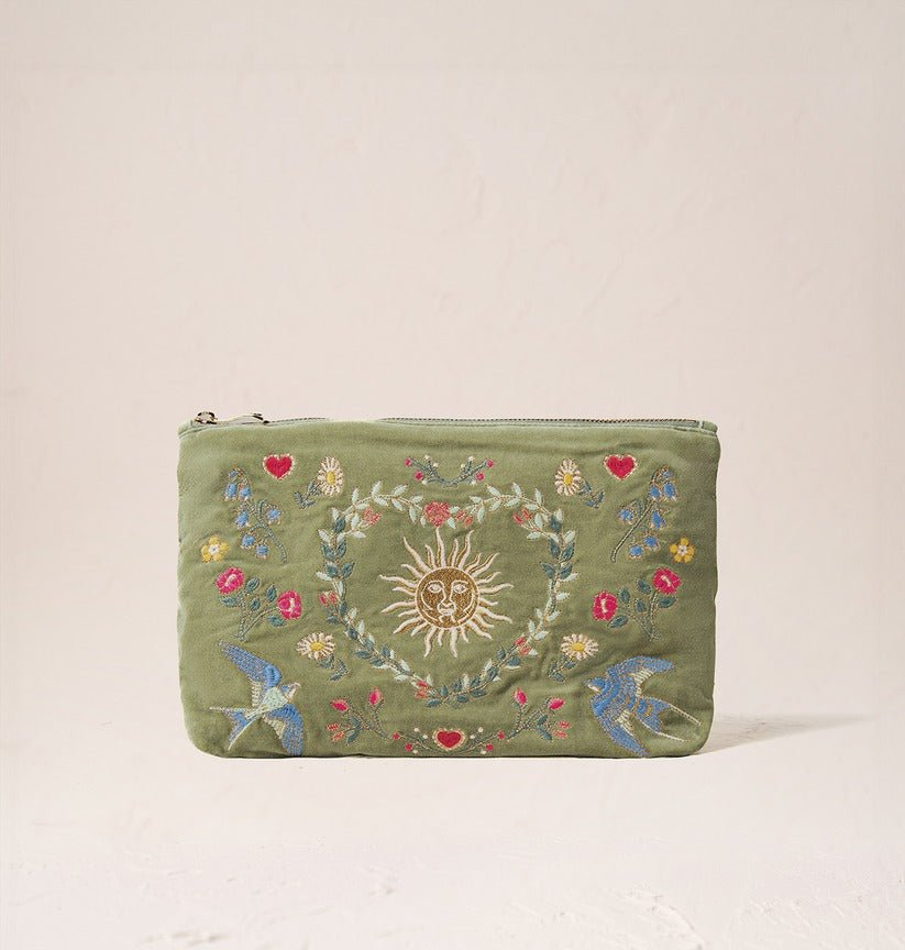 Young Ideas/Henmores - Earth Goddess Olive Velvet Everyday Pouch - Olive - OS
