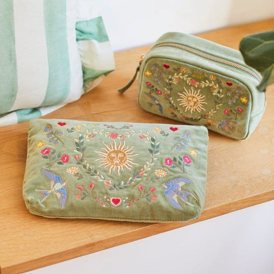 Young Ideas/Henmores - Earth Goddess Olive Velvet Makeup Bag - Olive - OS
