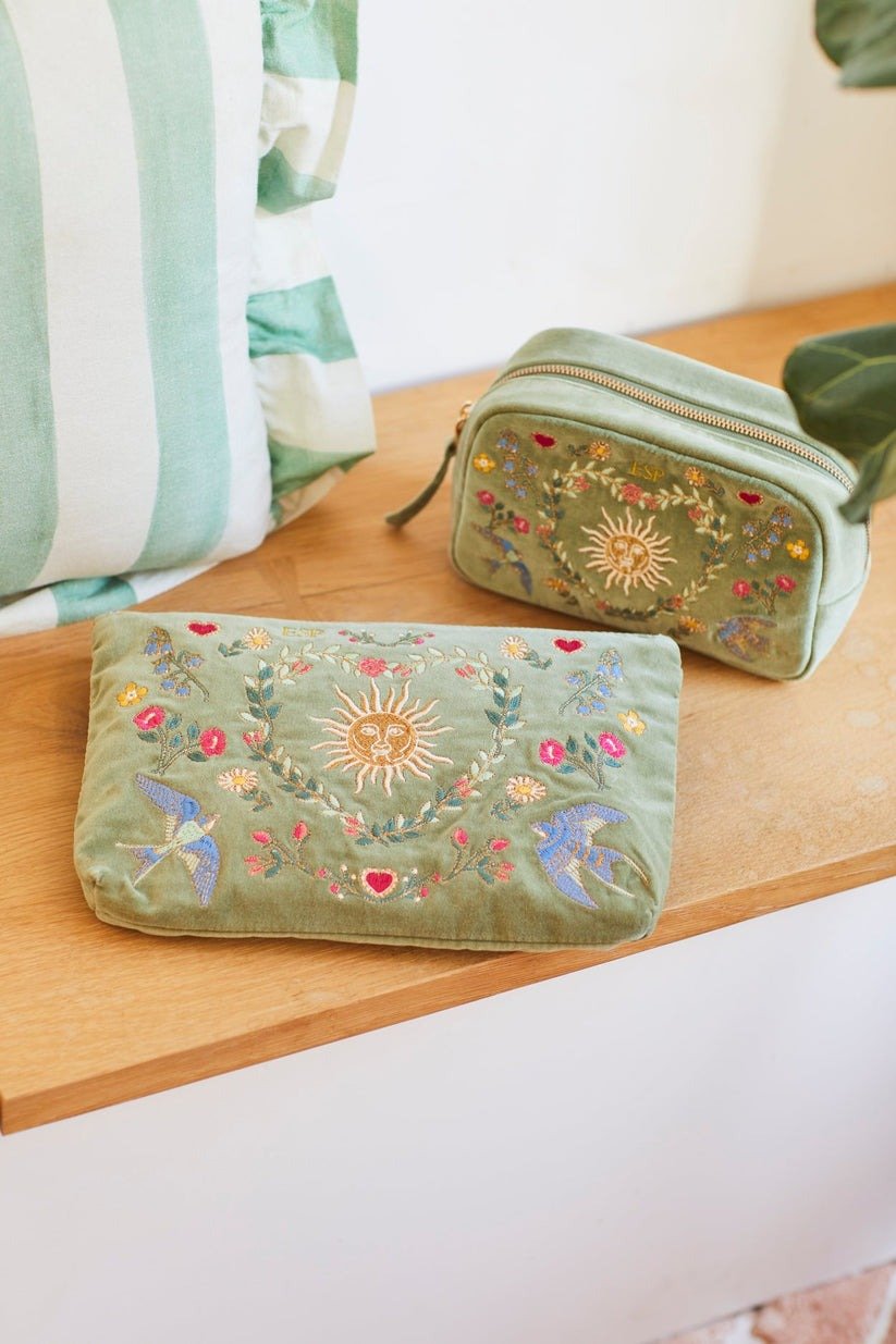 Young Ideas/Henmores - Earth Goddess Olive Velvet Makeup Bag - Olive - OS