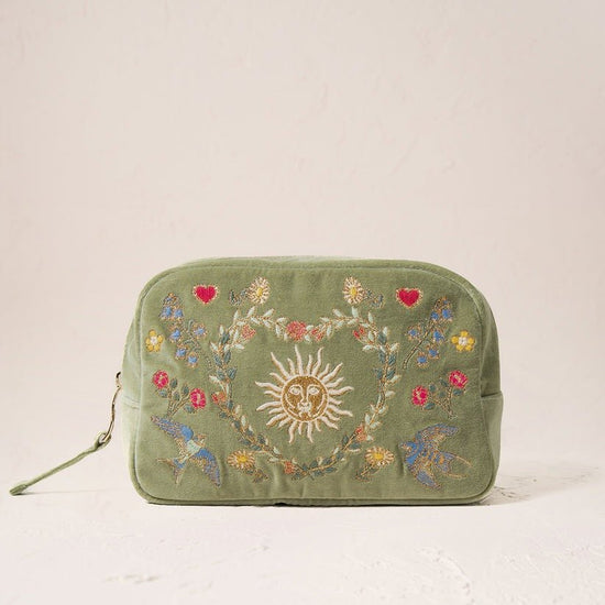 Young Ideas/Henmores - Earth Goddess Olive Velvet Makeup Bag - Olive - OS