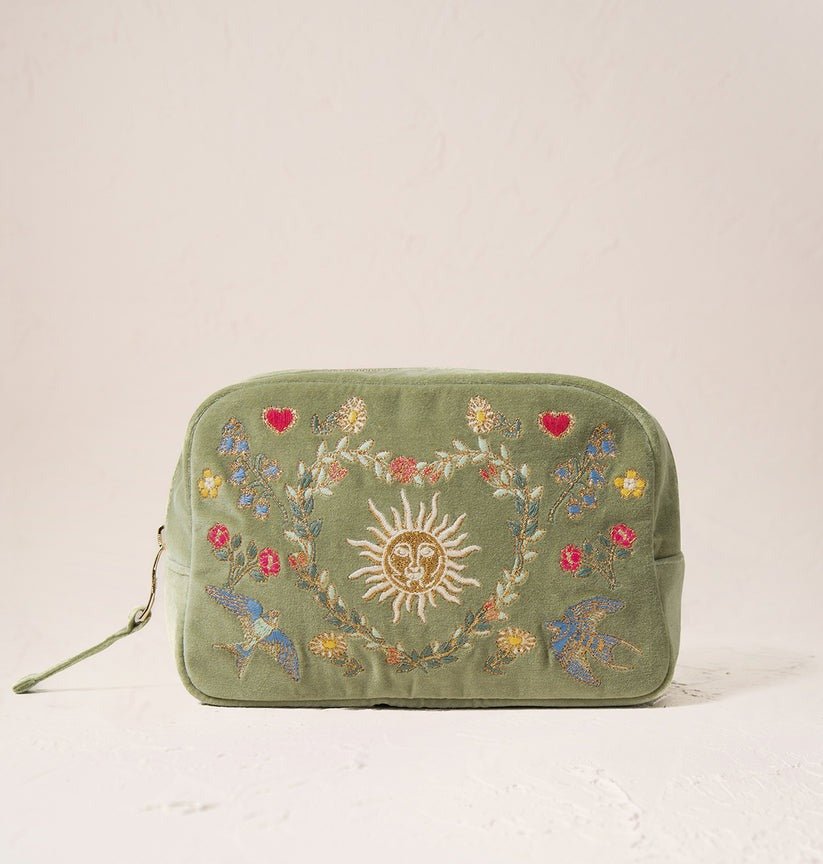 Young Ideas/Henmores - Earth Goddess Olive Velvet Makeup Bag - Olive - OS