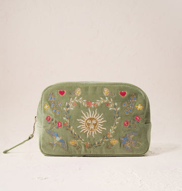 Young Ideas/Henmores - Earth Goddess Olive Velvet Makeup Bag - Olive - OS