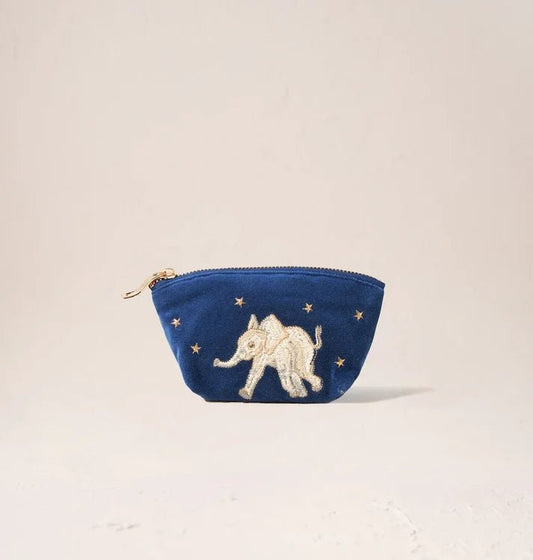 Young Ideas & Henmores -Elephant Embroidered Velvet Coin Purse -Navy -OS
