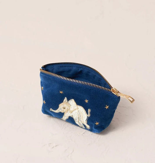 Young Ideas & Henmores -Elephant Embroidered Velvet Coin Purse -Navy -OS