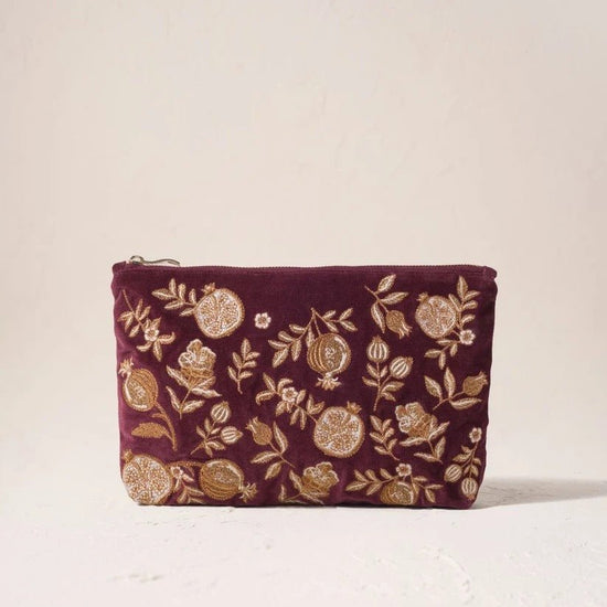 Young Ideas & Henmores -Golden Pomegranate Damson Velvet Everyday Pouch -Damson -OS