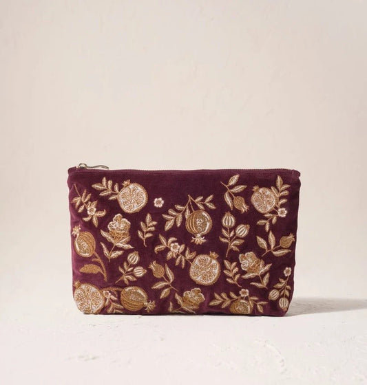 Young Ideas & Henmores -Golden Pomegranate Damson Velvet Everyday Pouch -Damson -OS