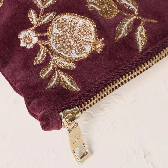 Young Ideas & Henmores -Golden Pomegranate Damson Velvet Everyday Pouch -Damson -OS