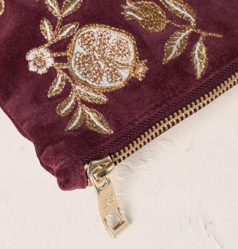 Young Ideas & Henmores -Golden Pomegranate Damson Velvet Everyday Pouch -Damson -OS