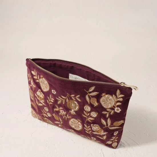 Young Ideas & Henmores -Golden Pomegranate Damson Velvet Everyday Pouch -Damson -OS
