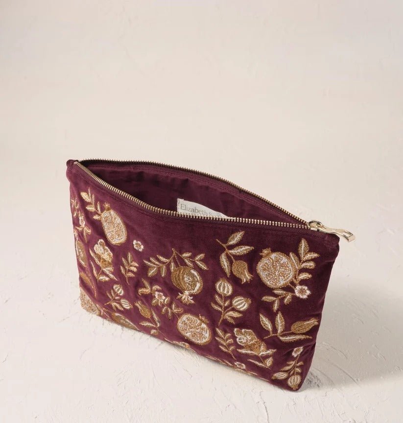 Young Ideas & Henmores -Golden Pomegranate Damson Velvet Everyday Pouch -Damson -OS
