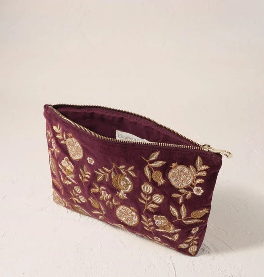 Young Ideas & Henmores -Golden Pomegranate Damson Velvet Everyday Pouch -Damson -OS