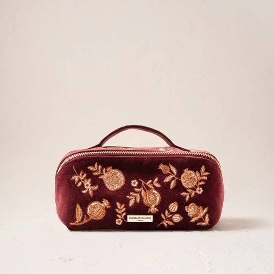 Young Ideas & Henmores -Golden Pomegranate Damson Velvet Open Flat Makeup Bag -Damson -OS