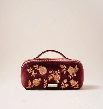 Young Ideas & Henmores -Golden Pomegranate Damson Velvet Open Flat Makeup Bag -Damson -OS
