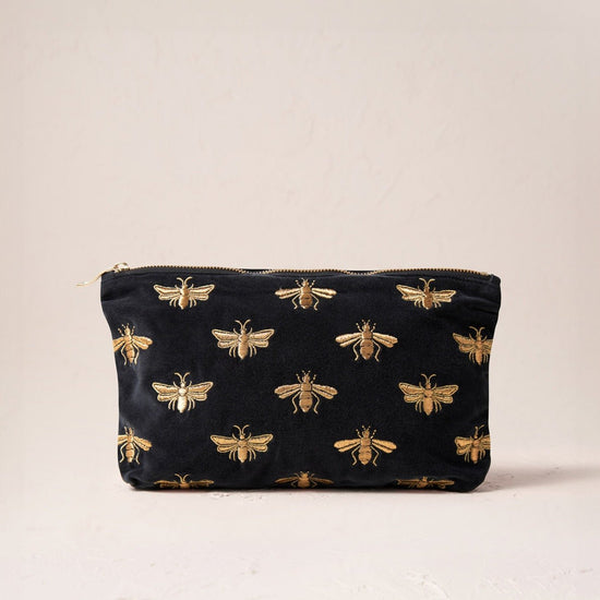 Young Ideas/Henmores - Honey Bee Charcoal Velvet Everyday Pouch - Charcoal - OS
