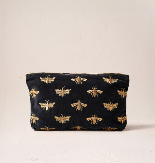 Young Ideas/Henmores - Honey Bee Charcoal Velvet Everyday Pouch - Charcoal - OS