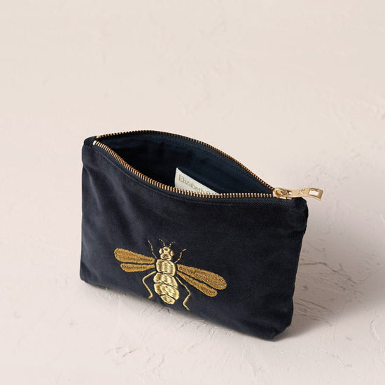 Young Ideas/Henmores - Honey Bee Charcoal Velvet Mini Pouch - Charcoal - OS