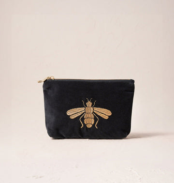 Young Ideas/Henmores - Honey Bee Charcoal Velvet Mini Pouch - Charcoal - OS