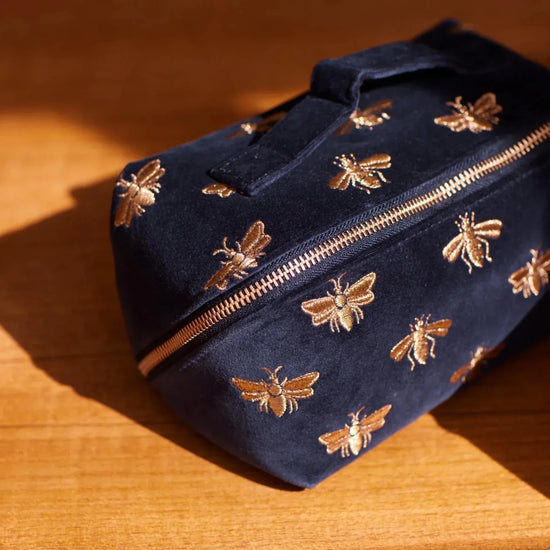 Young Ideas & Henmores -Honey Bee Charcoal Velvet Open Flat Makeup Bag -Charcoal -OS