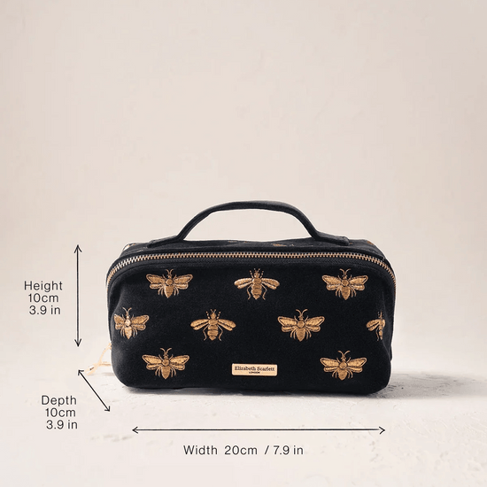 Young Ideas & Henmores -Honey Bee Charcoal Velvet Open Flat Makeup Bag -Charcoal -OS