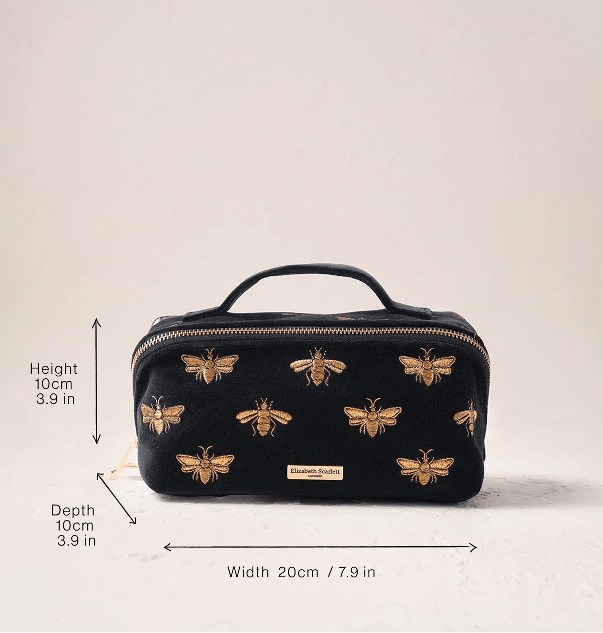 Young Ideas & Henmores -Honey Bee Charcoal Velvet Open Flat Makeup Bag -Charcoal -OS