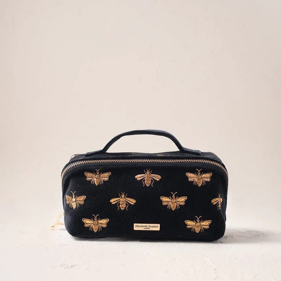 Young Ideas & Henmores -Honey Bee Charcoal Velvet Open Flat Makeup Bag -Charcoal -OS