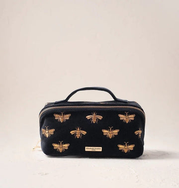 Young Ideas & Henmores -Honey Bee Charcoal Velvet Open Flat Makeup Bag -Charcoal -OS