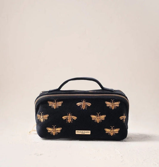 Young Ideas & Henmores -Honey Bee Charcoal Velvet Open Flat Makeup Bag -Charcoal -OS