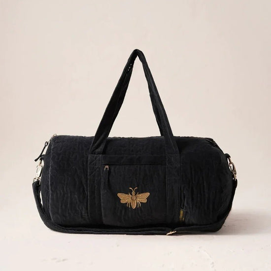 Young Ideas & Henmores -Honey Bee Charcoal Velvet Overnight Bag -Charcoal -OS