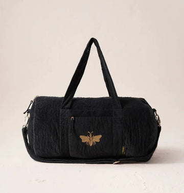 Young Ideas & Henmores -Honey Bee Charcoal Velvet Overnight Bag -Charcoal -OS