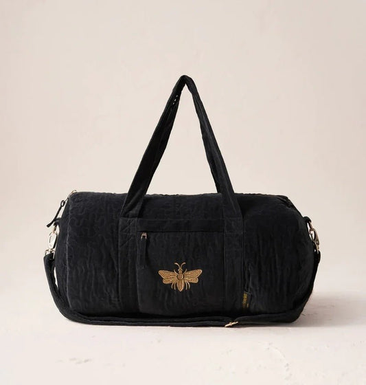 Young Ideas & Henmores -Honey Bee Charcoal Velvet Overnight Bag -Charcoal -OS