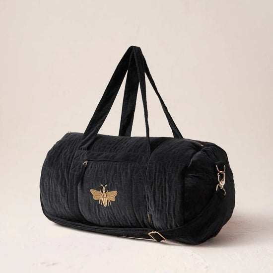 Young Ideas & Henmores -Honey Bee Charcoal Velvet Overnight Bag -Charcoal -OS